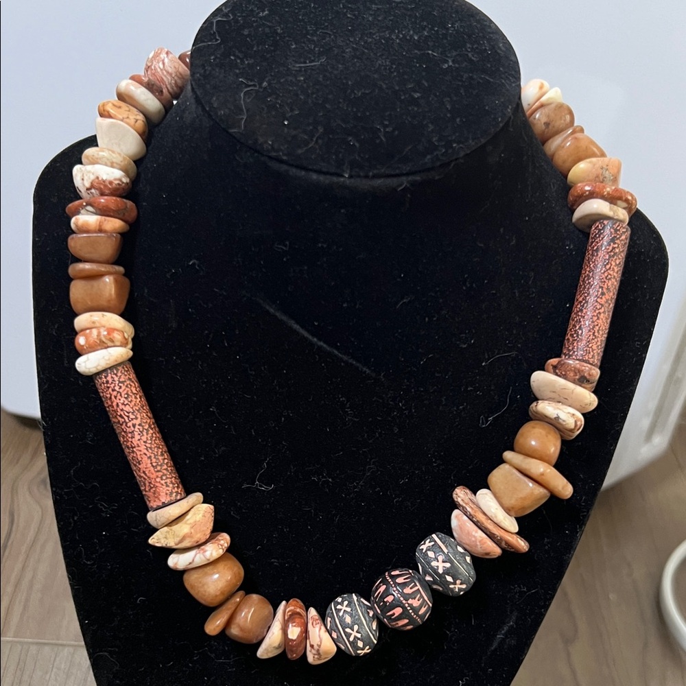 Elegant Brown Beaded Stone Necklace